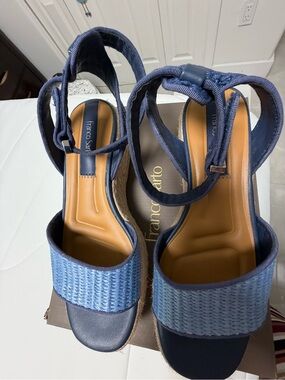 Franco Sarto Navy and Light Blue Woven Espadrille Wedges